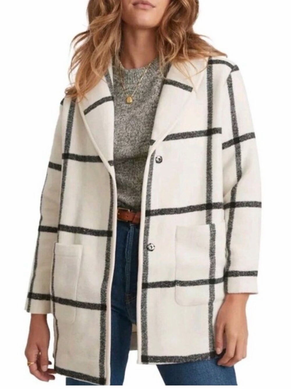Marine Layer Liverpool
Windowpane Coatigan Ivory Black
XS
